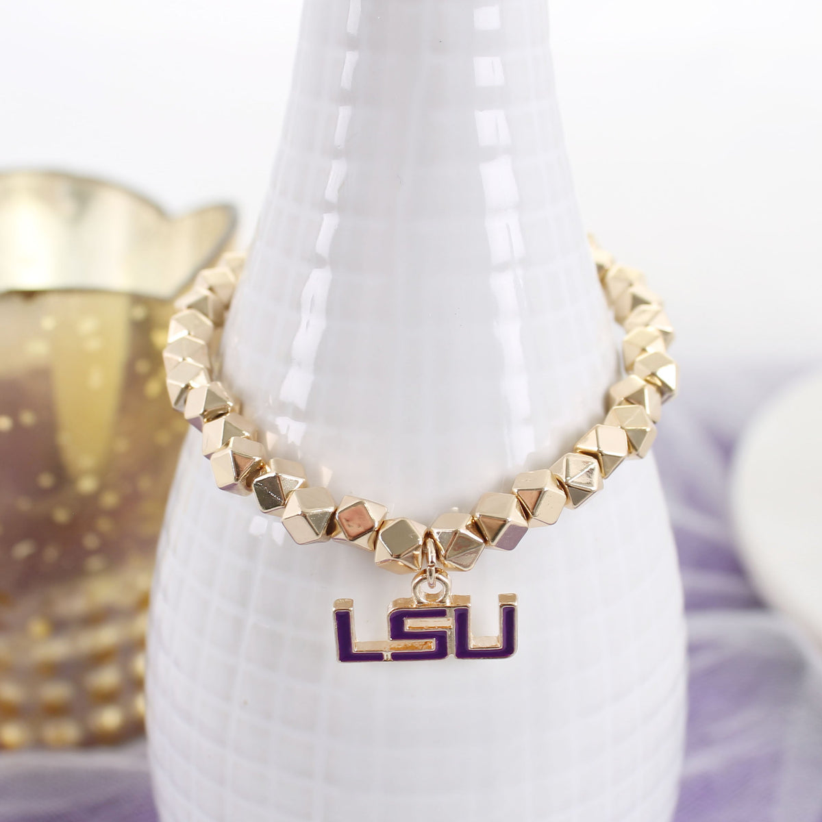 LSU Gold Stretch Bracelet w/Enamel Logo