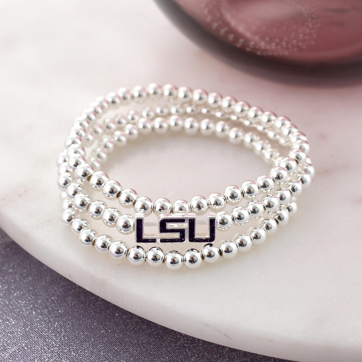 LSU Glitter Enamel Logo Stretch Bracelet Set