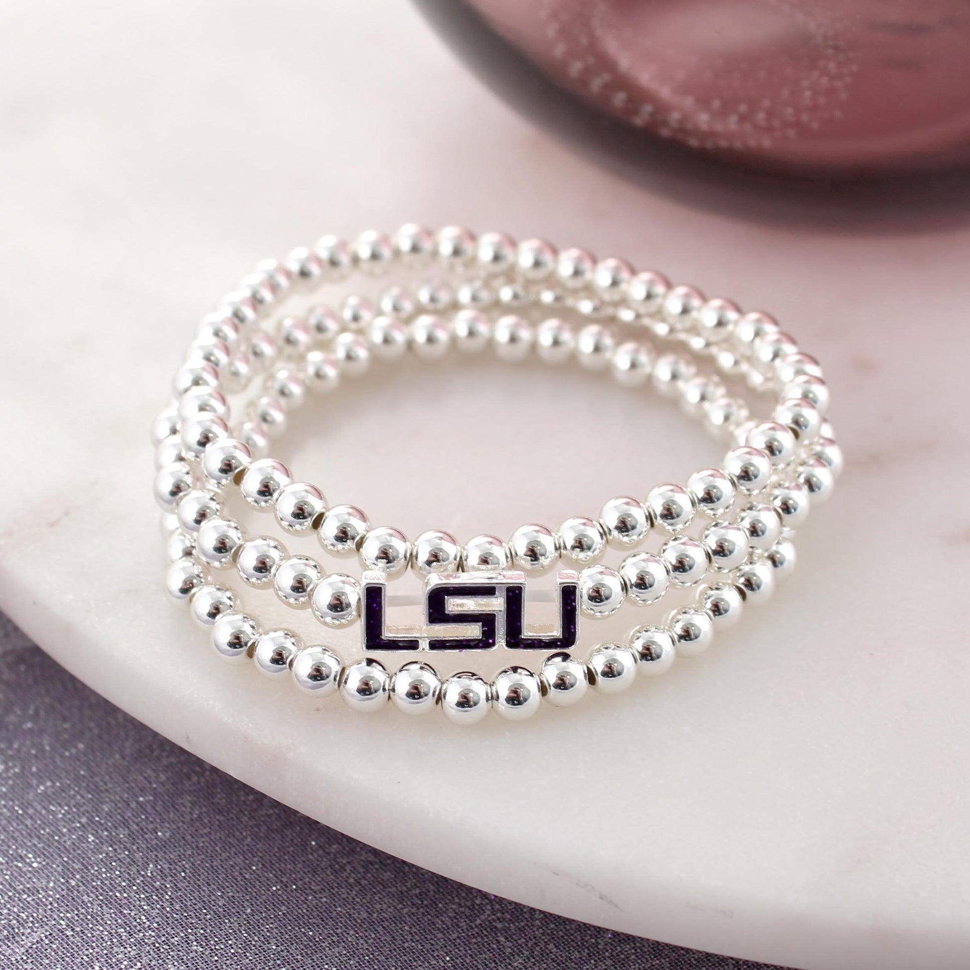 LSU Glitter Enamel Logo Stretch Bracelet Set