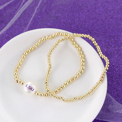 LSU Gold & Pearl Logo Stretch Bracelet Set