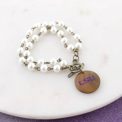 LSU Pearl & Wood Jewelry Gift Set