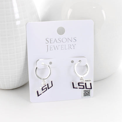 LSU Glitter Enamel Logo Huggie Hoop Earrings