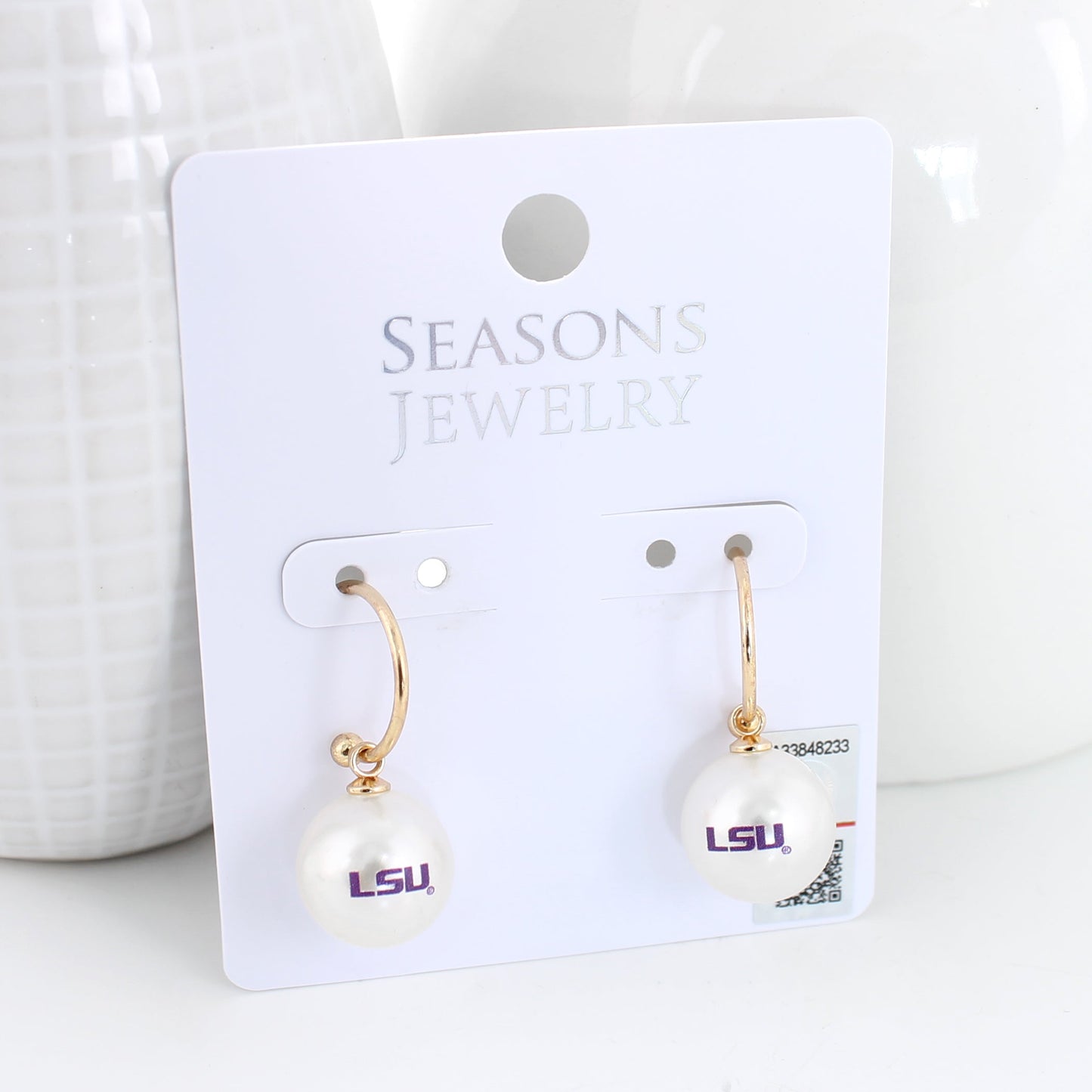 LSU Pearl Logo Hoop Earrings