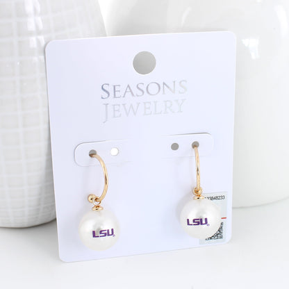 LSU Pearl Logo Hoop Earrings