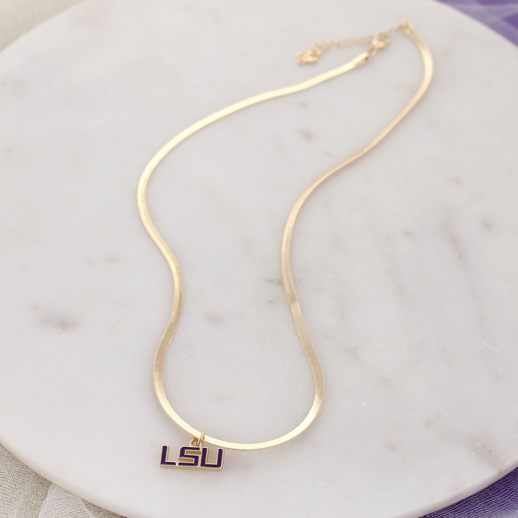 LSU Gold & Enamel Logo Necklace