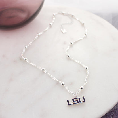 LSU Glitter Enamel Logo Necklace