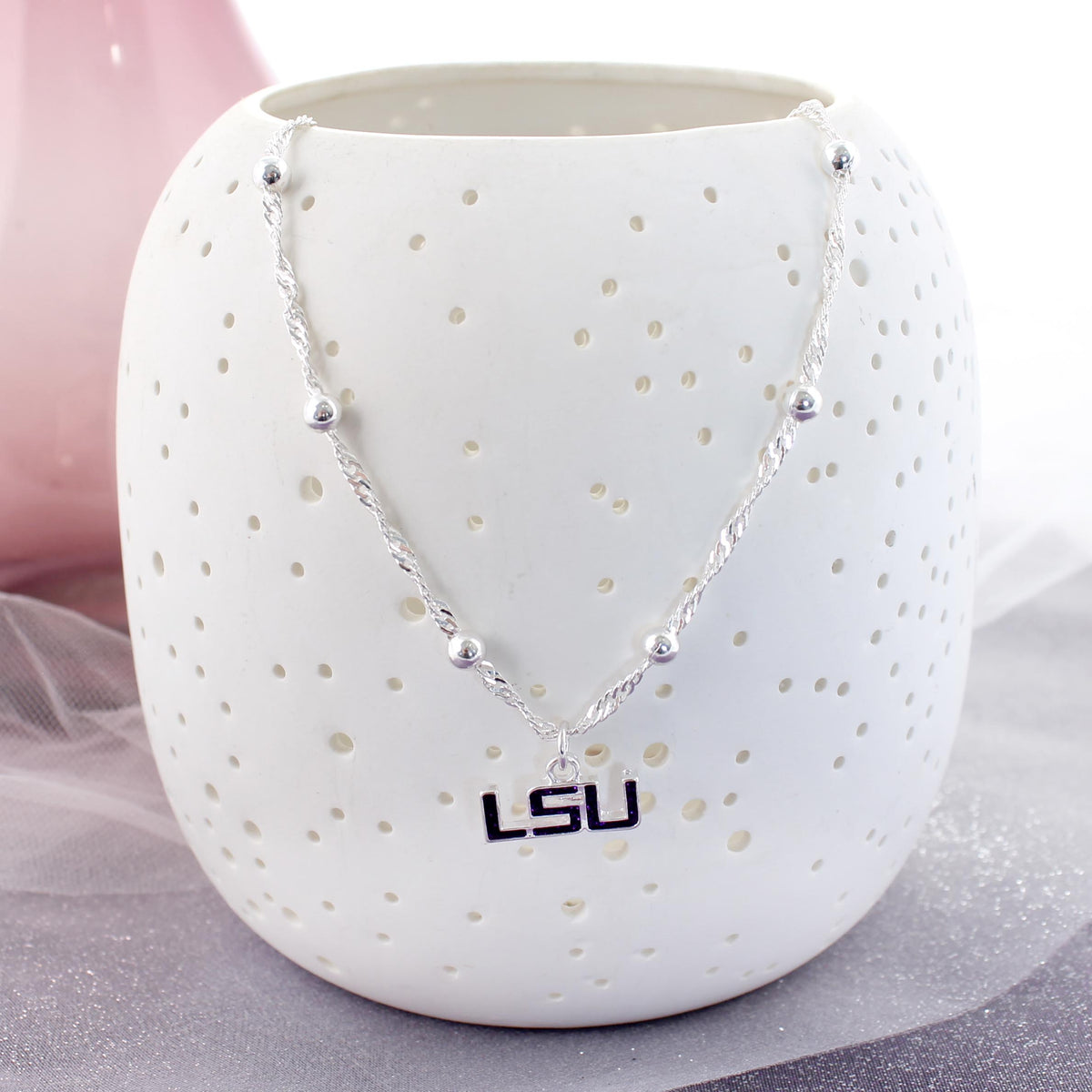 LSU Glitter Enamel Logo Necklace
