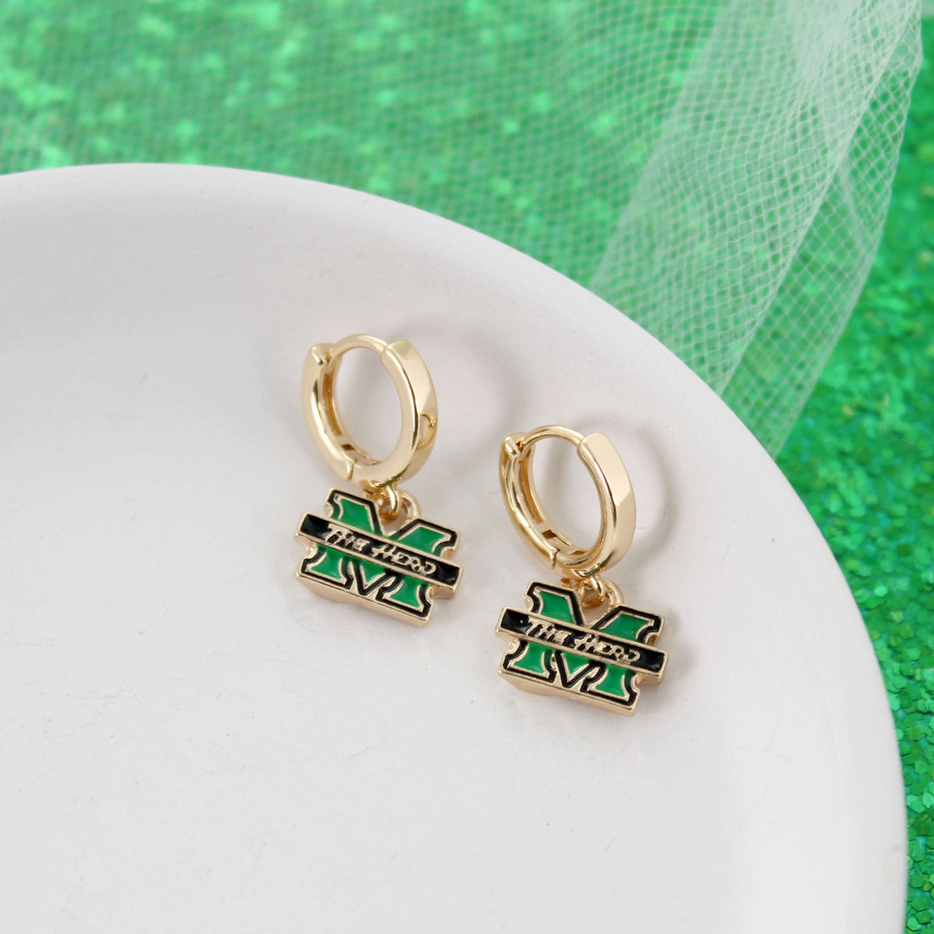 Marshall Gold Huggie Hoop Earrings w/Enamel Logo