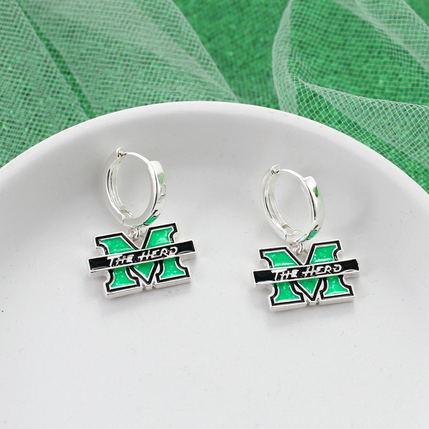 Marshall Glitter Enamel Logo Huggie Hoop Earrings