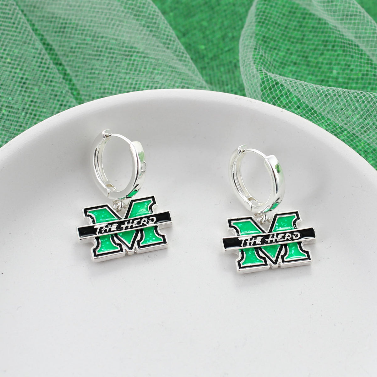 Marshall Glitter Enamel Logo Huggie Hoop Earrings