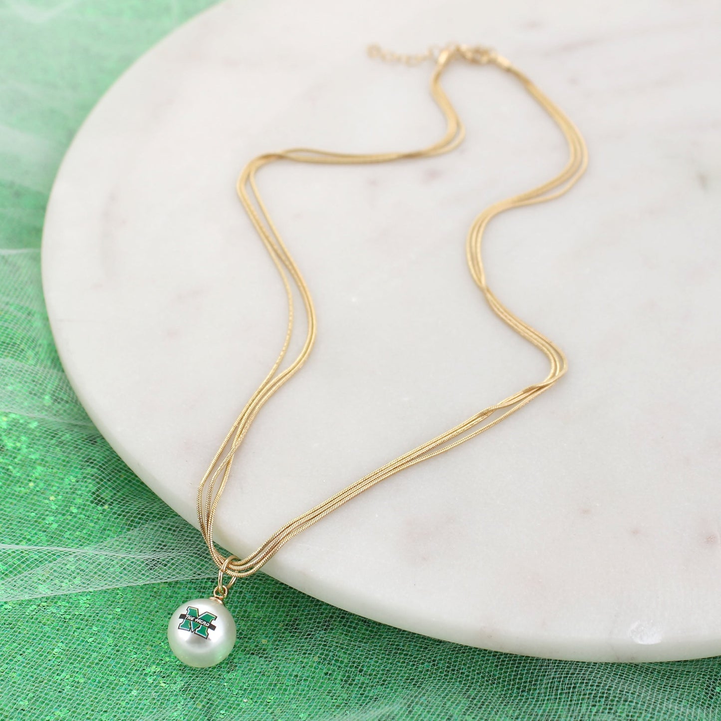 18" Marshall Gold & Pearl Logo 3-Strand Necklace