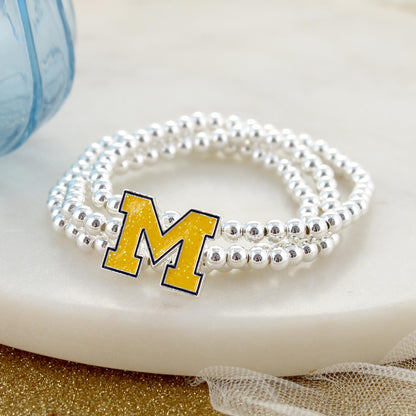 Michigan Glitter Enamel Logo Stretch Bracelet Set