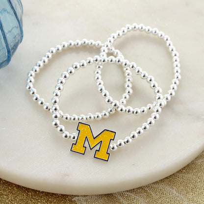 Michigan Glitter Enamel Logo Stretch Bracelet Set