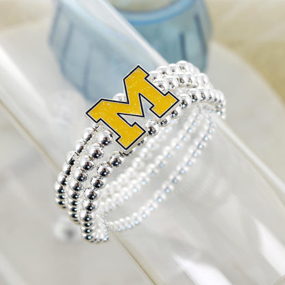 Michigan Glitter Enamel Logo Stretch Bracelet Set