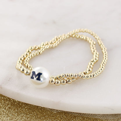 Michigan Gold & Pearl Logo Stretch Bracelet Set