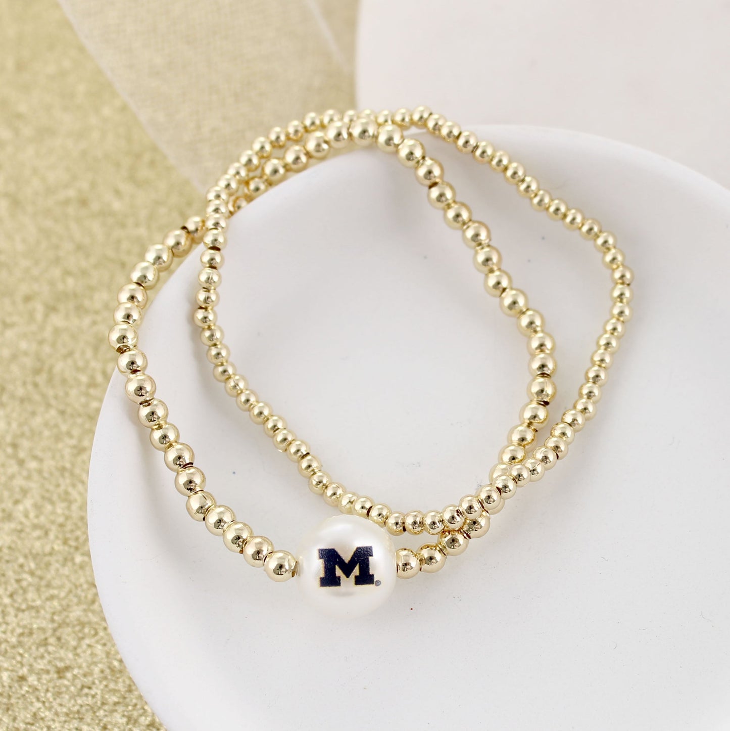 Michigan Gold & Pearl Logo Stretch Bracelet Set
