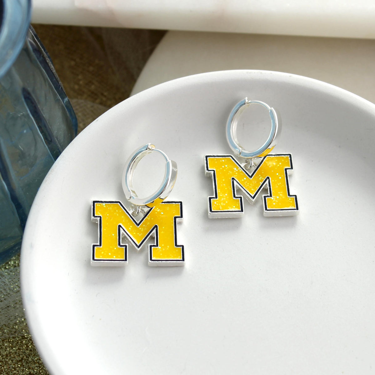 Michigan Glitter Enamel Logo Huggie Hoop Earrings