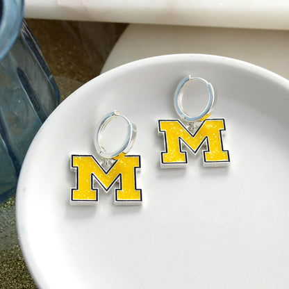 Michigan Glitter Enamel Logo Huggie Hoop Earrings