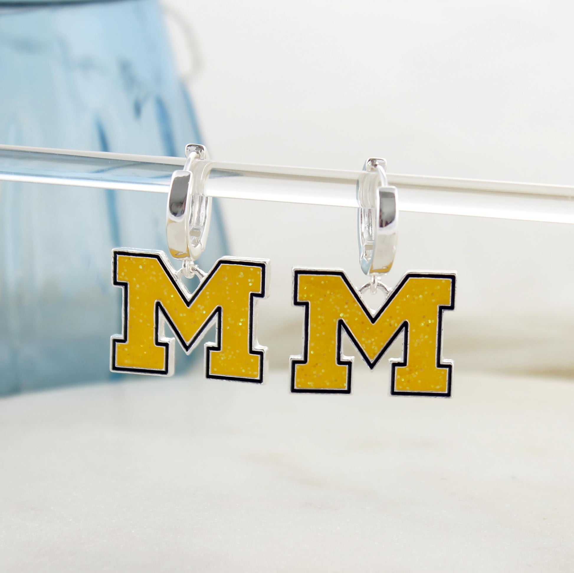 Michigan Glitter Enamel Logo Huggie Hoop Earrings