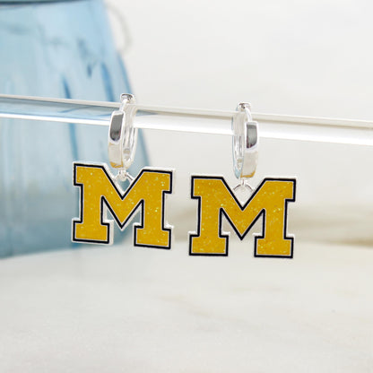 Michigan Glitter Enamel Logo Huggie Hoop Earrings
