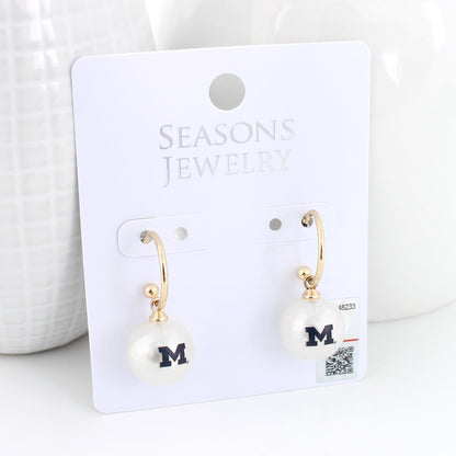 Michigan Pearl Logo Hoop Earrings