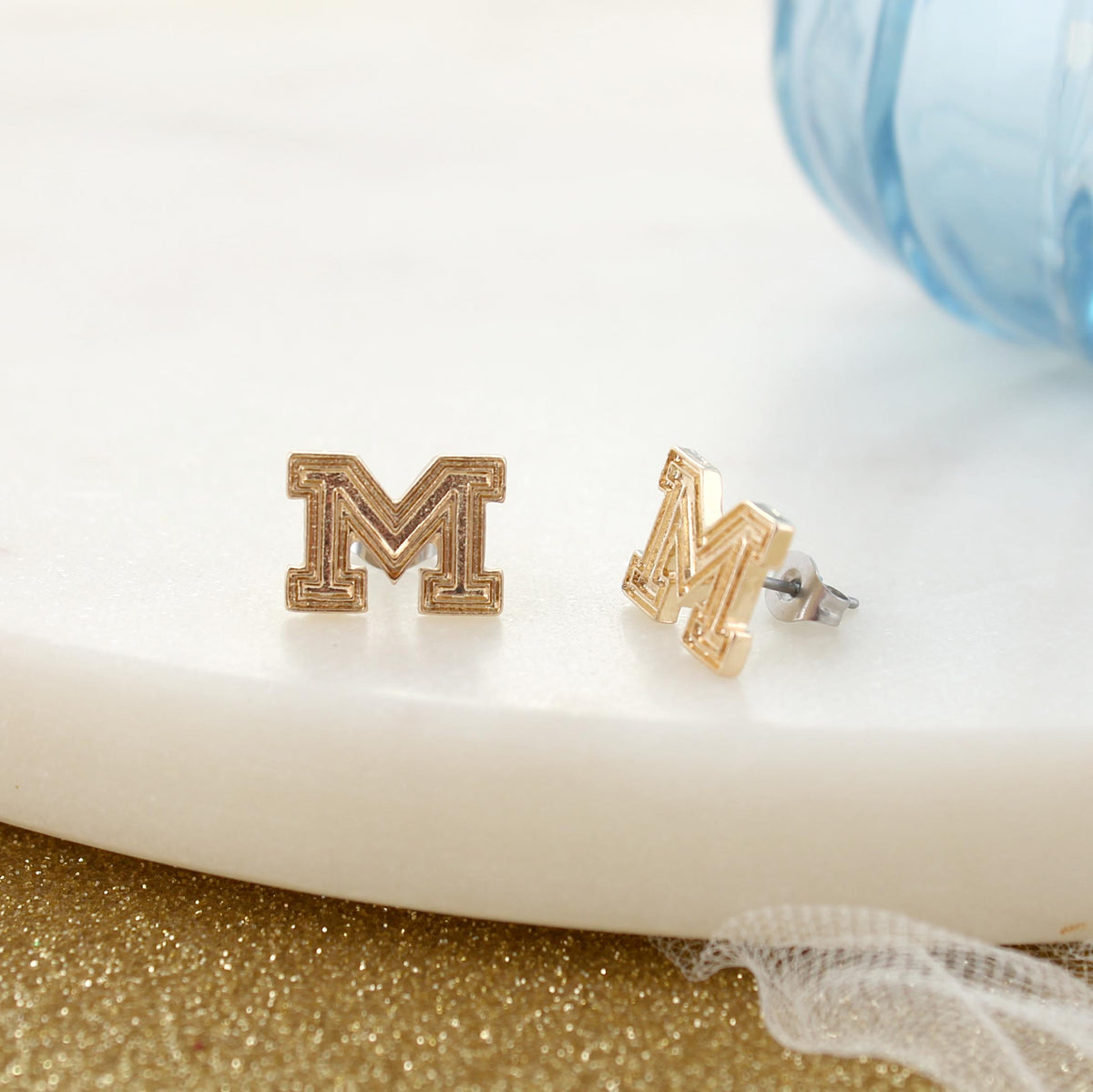 Michigan Shiny Gold Logo Stud Earrings