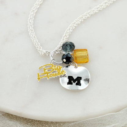 18 - 36” Michigan Logo Disc & Slogan Cluster Convertible Necklace
