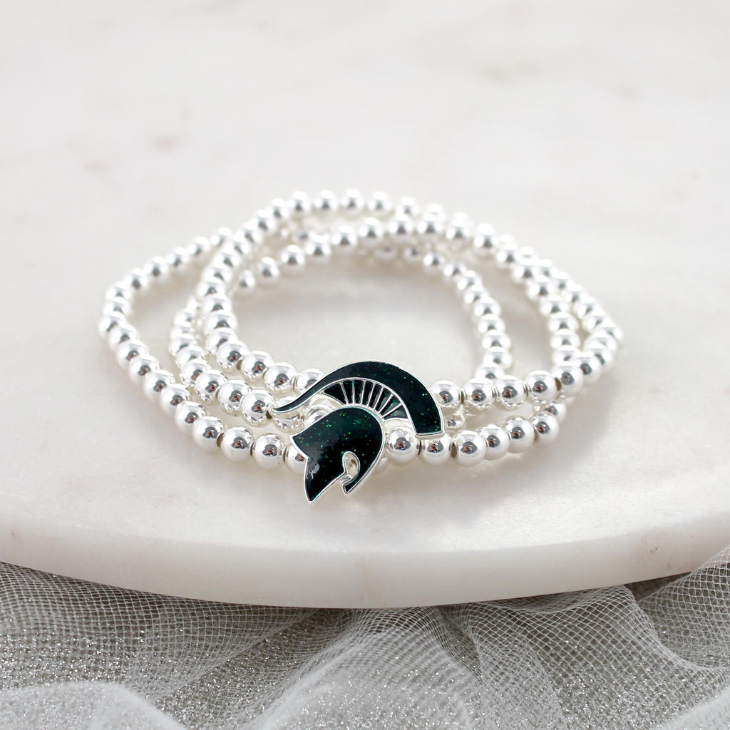 Michigan State Glitter Enamel Logo Stretch Bracelet Set