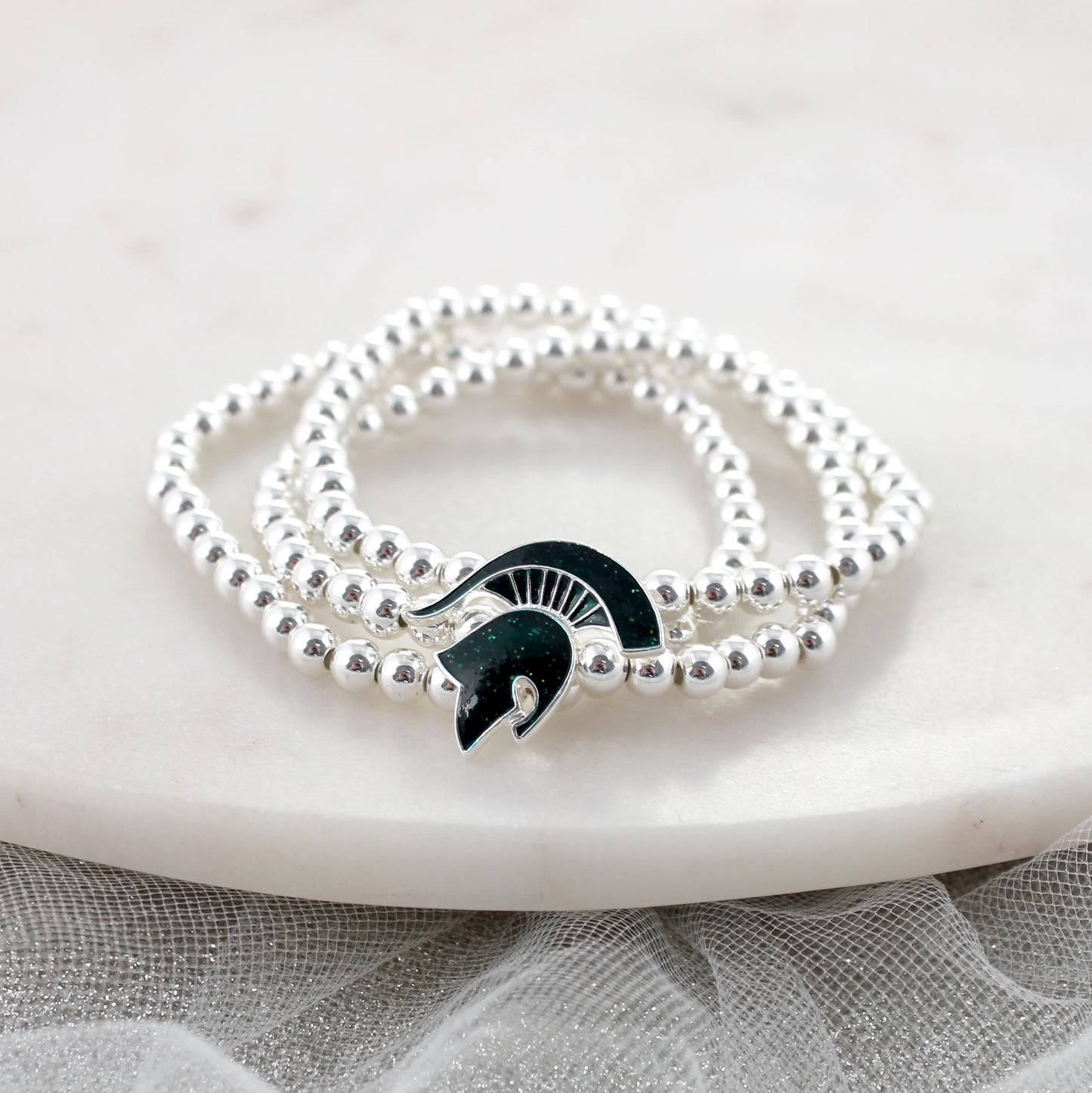 Michigan State Glitter Enamel Logo Stretch Bracelet Set