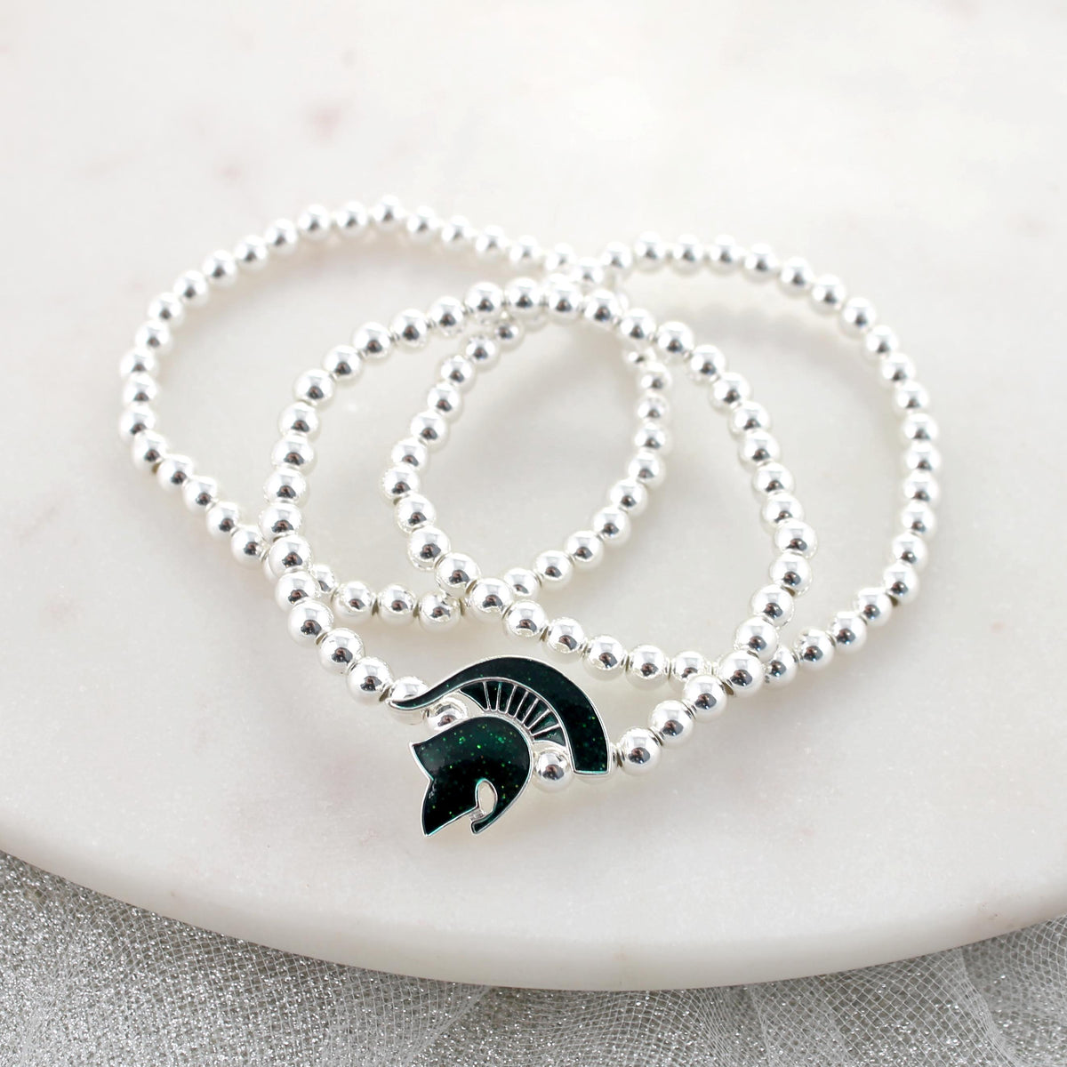 Michigan State Glitter Enamel Logo Stretch Bracelet Set