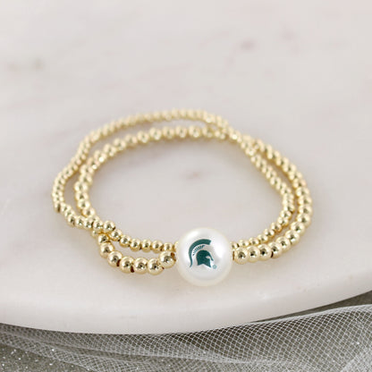 Michigan State Gold & Pearl Logo Stretch Bracelet Set