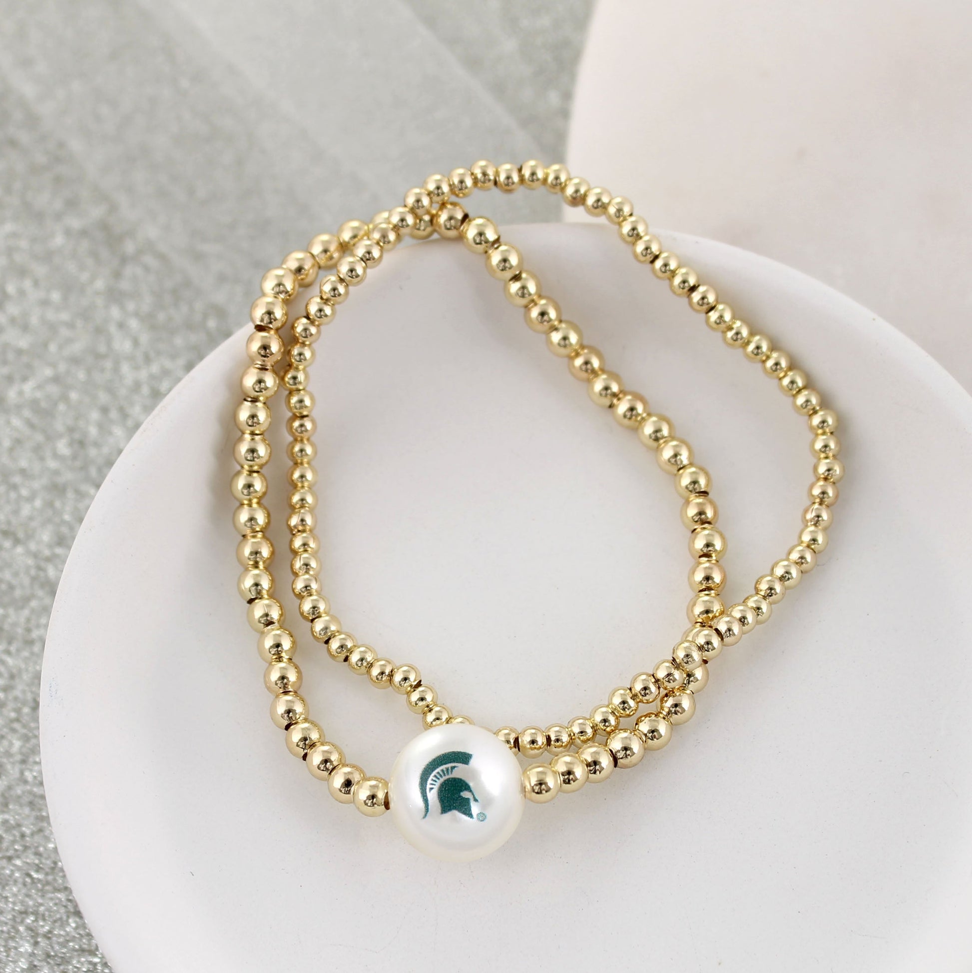 Michigan State Gold & Pearl Logo Stretch Bracelet Set