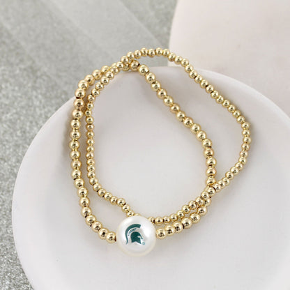 Michigan State Gold & Pearl Logo Stretch Bracelet Set