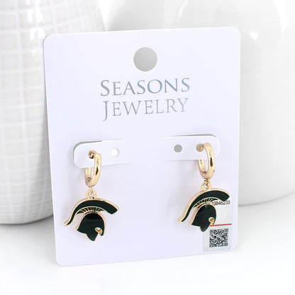 Michigan State Gold Huggie Hoop Earrings w/ Enamel Logo