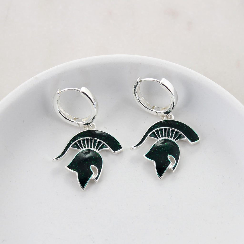 Michigan State Glitter Enamel Logo Huggie Hoop Earrings