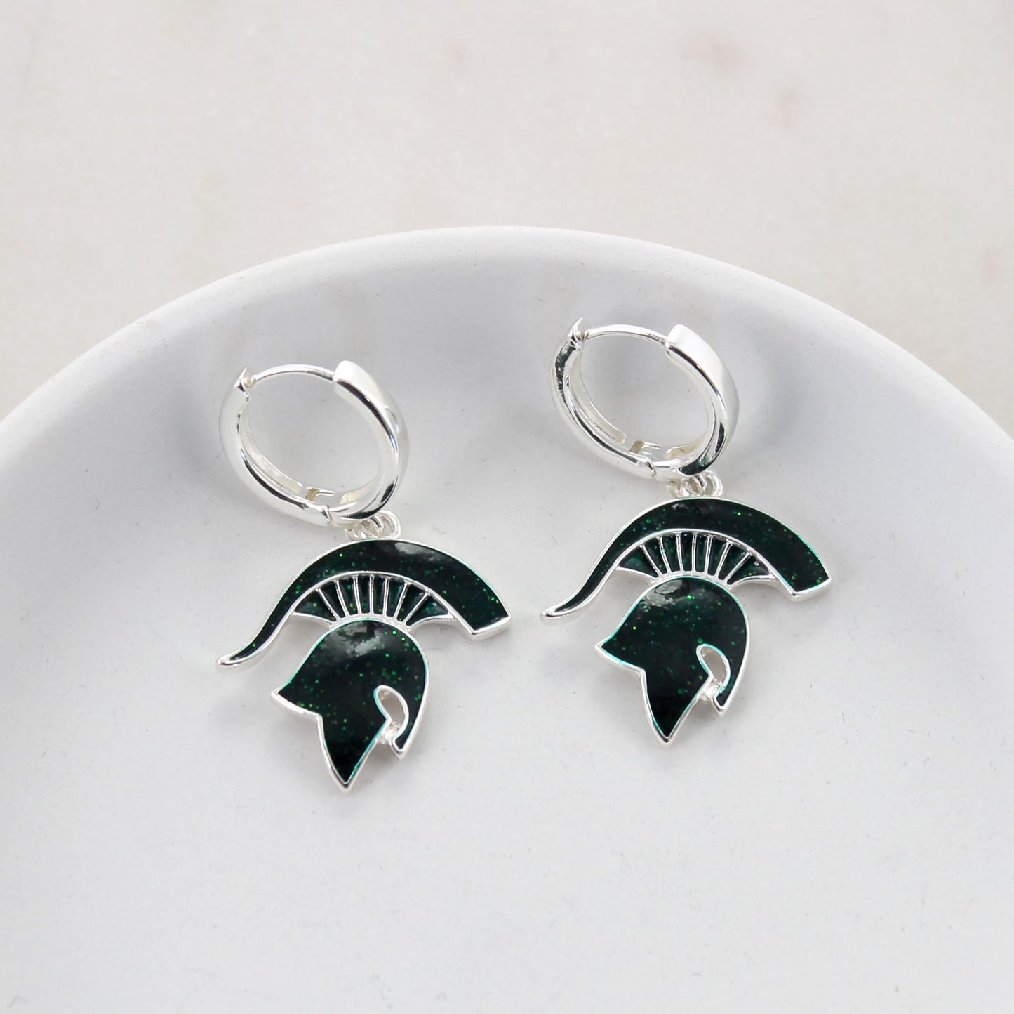 Michigan State Glitter Enamel Logo Huggie Hoop Earrings