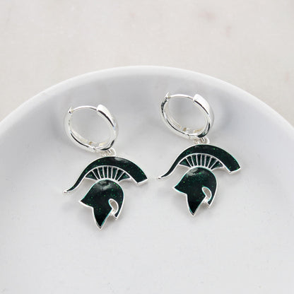 Michigan State Glitter Enamel Logo Huggie Hoop Earrings