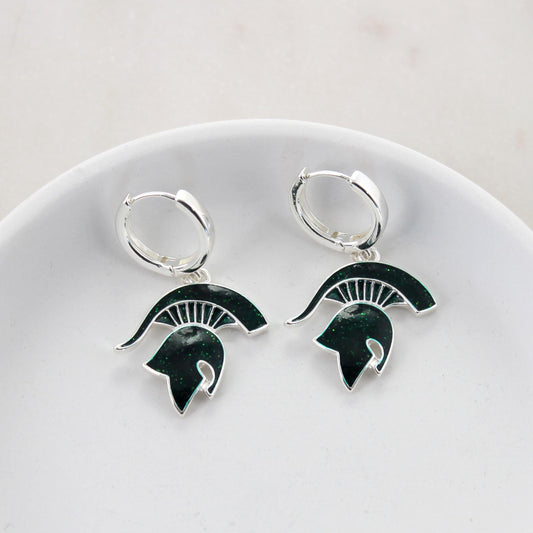 Michigan State Glitter Enamel Logo Huggie Hoop Earrings