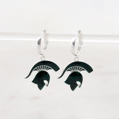 Michigan State Glitter Enamel Logo Huggie Hoop Earrings