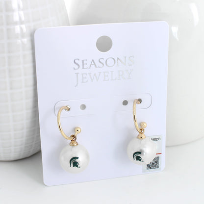 Michigan State Pearl Logo Hoop Earrings