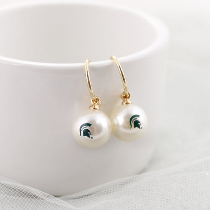 Michigan State Pearl Logo Hoop Earrings