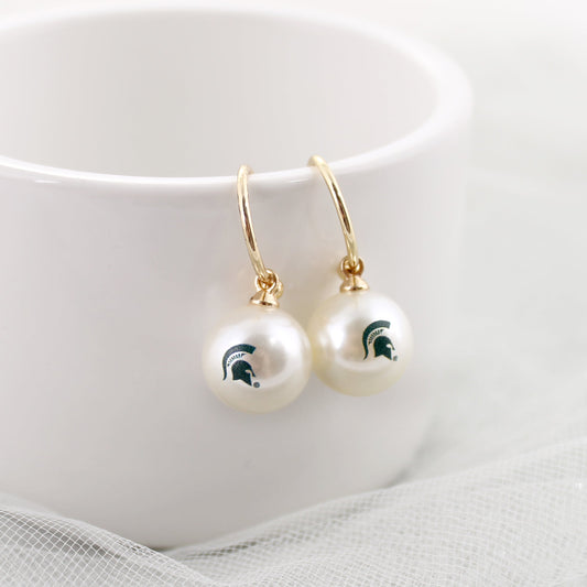 Michigan State Pearl Logo Hoop Earrings