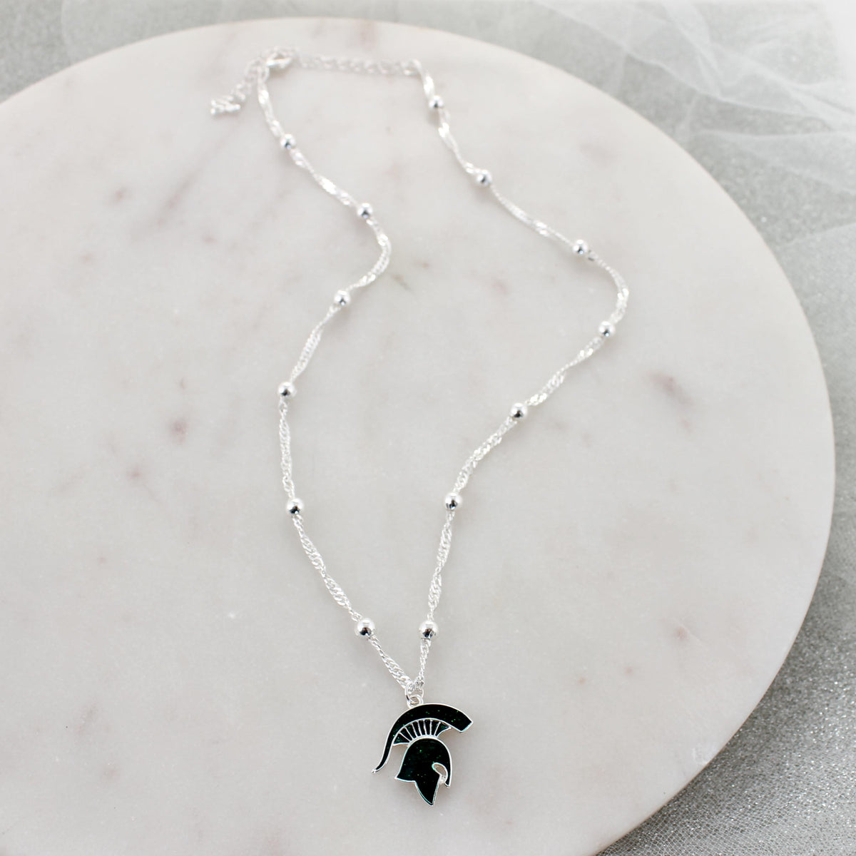 Michigan State Glitter Enamel Logo Necklace