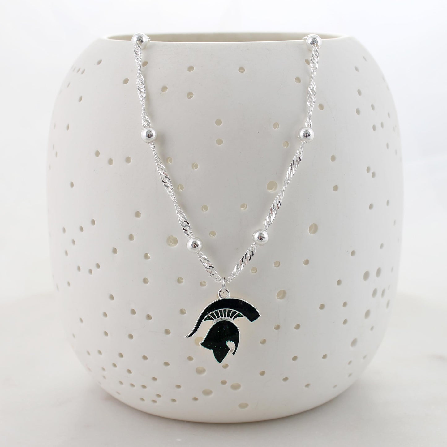 Michigan State Glitter Enamel Logo Necklace