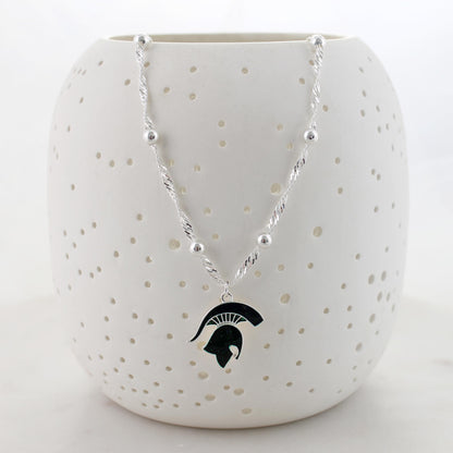 Michigan State Glitter Enamel Logo Necklace