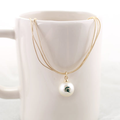 18” Michigan State Gold & Pearl Logo 3-Strand Necklace