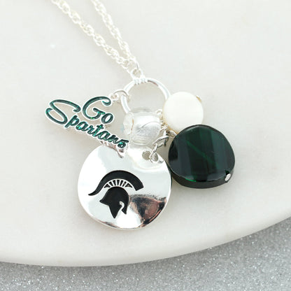 Michigan State Logo Disc & Slogan Cluster Convertible Necklace