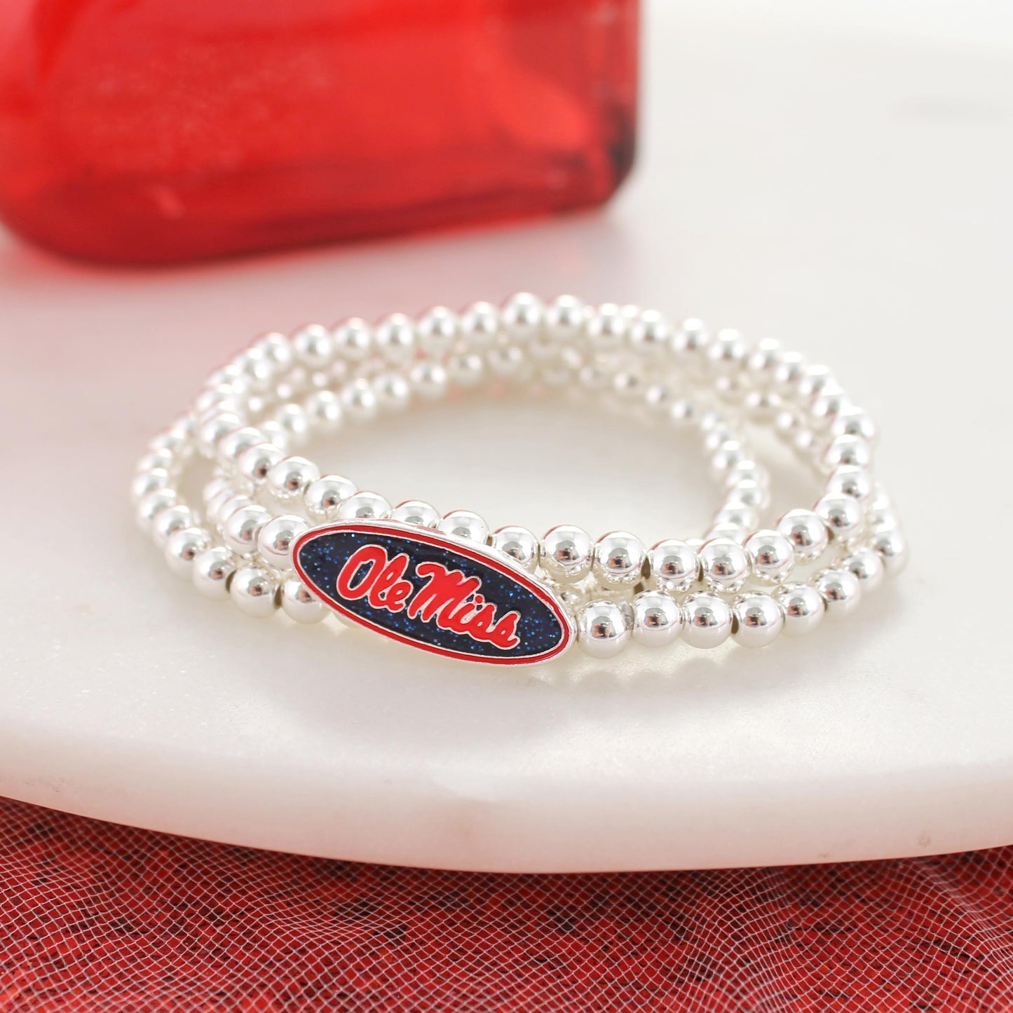 Mississippi Glitter Enamel Logo Stretch Bracelet Set