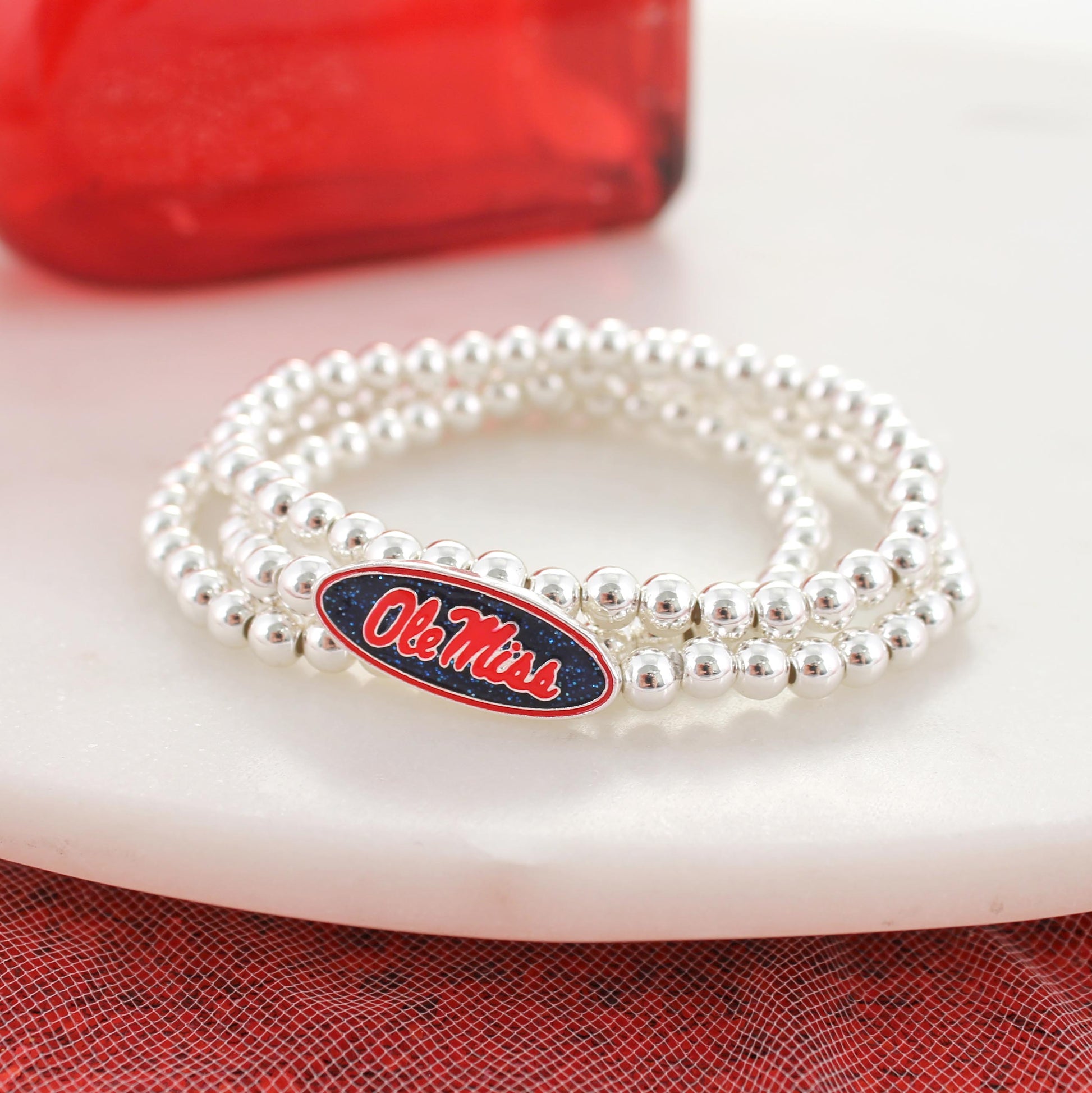 Mississippi Glitter Enamel Logo Stretch Bracelet Set