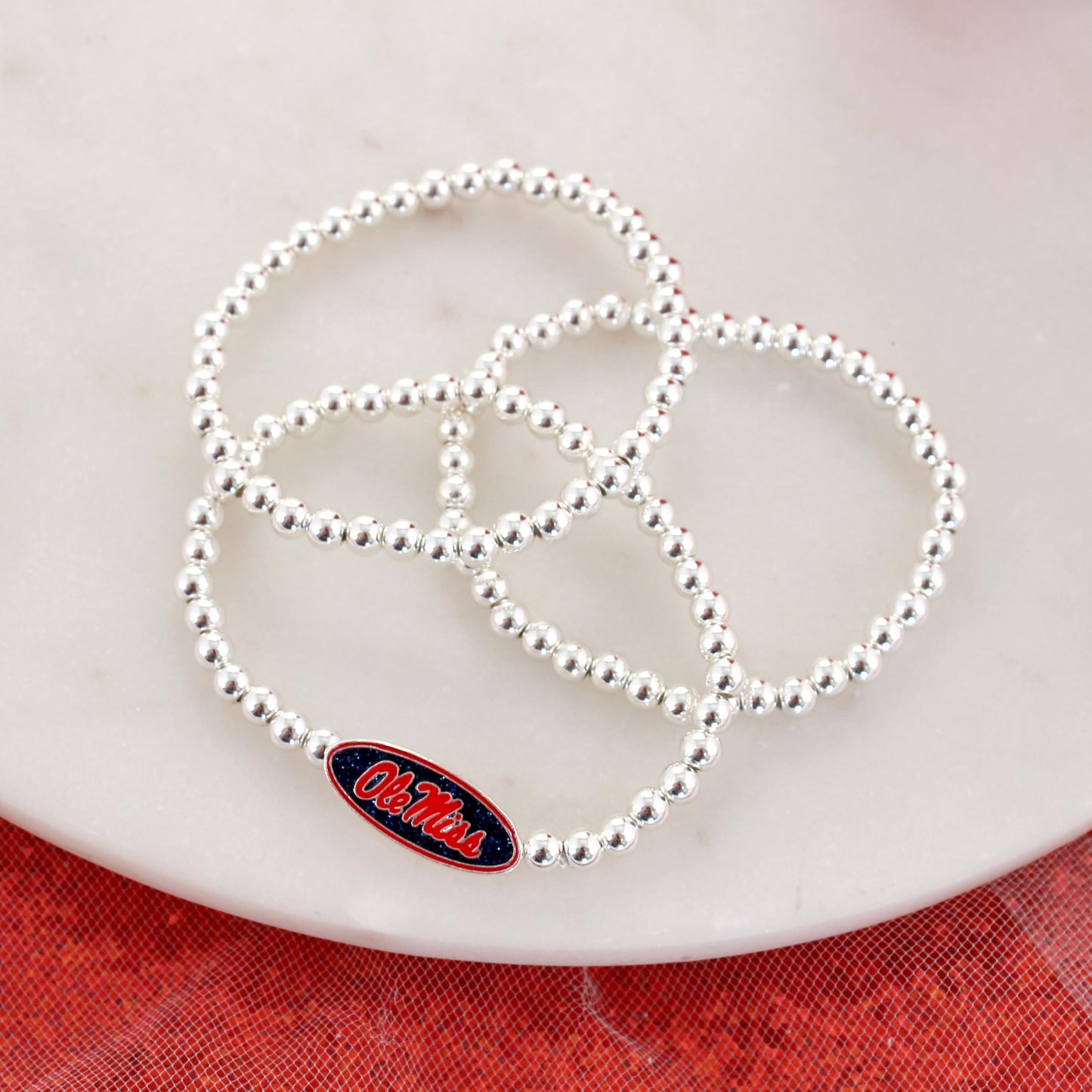 Mississippi Glitter Enamel Logo Stretch Bracelet Set